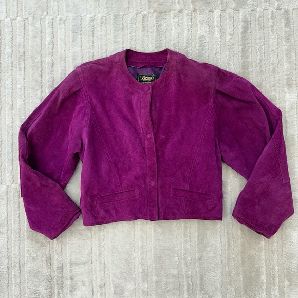Vintage 1980s Purple Suede Jacket By Parizzi Fabricant- Made in France - Picture 1 of 10